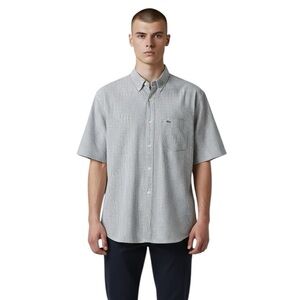 Lacoste Men's grey and white Striped Button Down Shirt